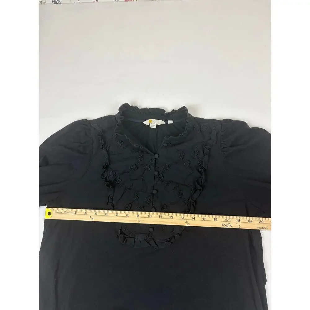 Boden Embroidered Woven Mix Top Black Size L US14 UK18 T1037 Boho Blouse - Picture 3 of 3